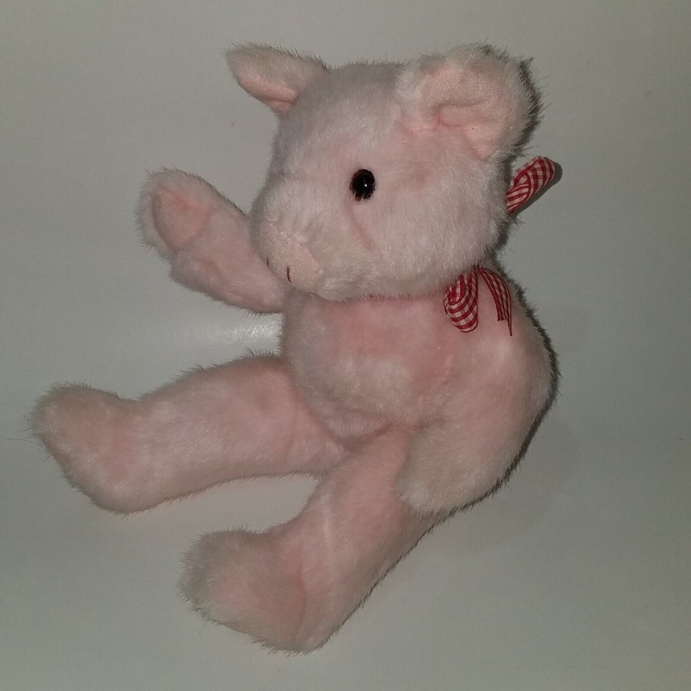 VTG Ty Petunia Pig Pink Plush Red White Gingham Bow 9" Stuffed Animal Toy 1992